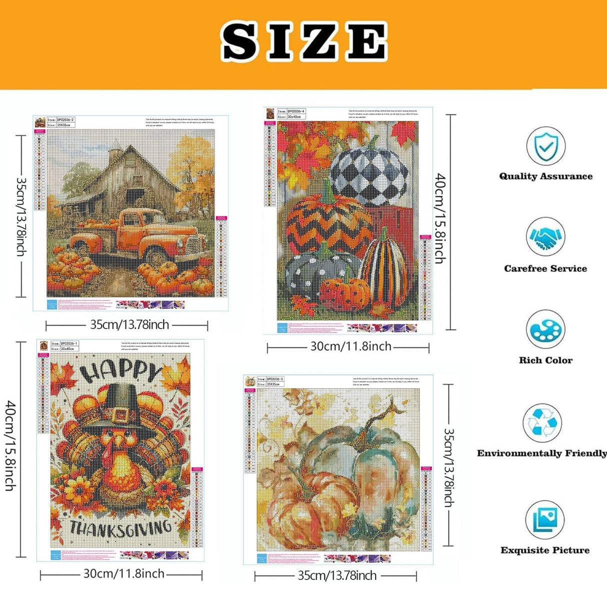 Diamond Painting Kits for Adults - 4 Pack Thanksgiving Pumpkin Turkey DIY 5D Fall Diamond Art Kits Full Drill Diamond Dots Paintings with Diamonds Gem Art and Crafts Home Decor 12x16inch(14X14inch) Fairyland JinWenn