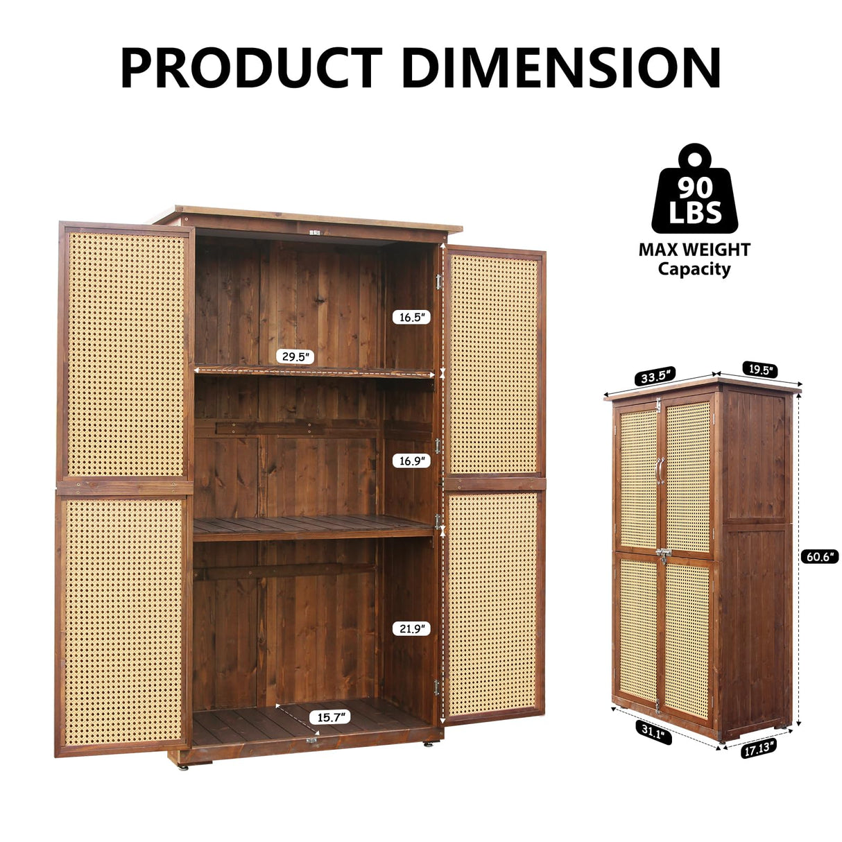 YTGLEN 60 Inches Outdoor Storage Shed, Wood Shed with Rattan Indoor Storage Cabinet with Floor, Adjustable Shelves for Patio, Garden,Lawn and Living Room, Carbonized Black YTGLEN