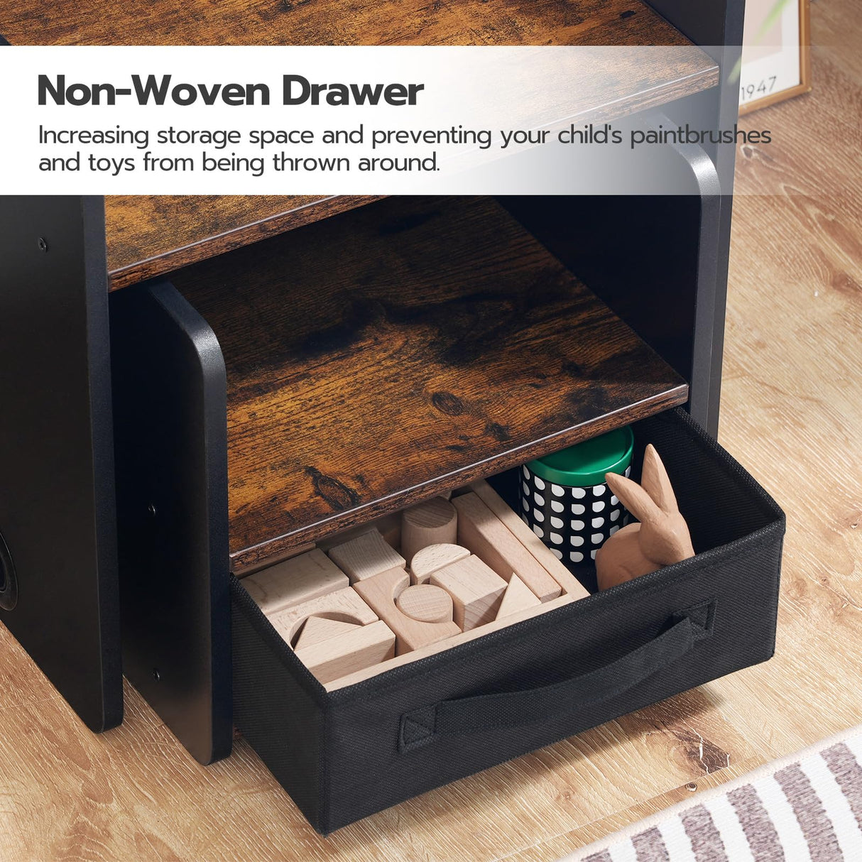 HOOBRO Weaning Table and Chair Set, Toddler Table and Chair Set, Furniture for Kids 1-3 Year Old, Kids Table and Chair Set for Reading Rustic Brown and Black BF38JD01 HOOBRO