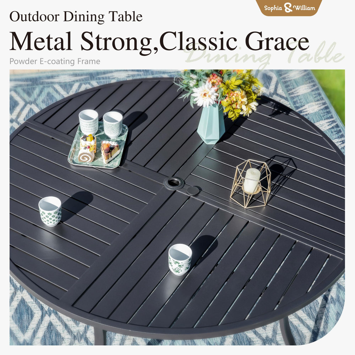 Sophia and William Swivel Patio Dining Set for 4, Outdoor Table and Chairs, Removable Seat Cushions, Black 42" Round Patio Dining Table Sophia & William