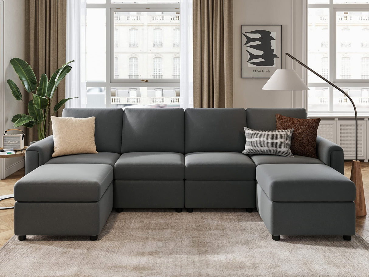 LINSY HOME Modular Sectional Sofa, Convertible U Shaped Sofa Couch with Storage, Memory Foam, Modular Sectionals with Ottomans, 6 Seat Sofa Couch with Chaise for Living Room, Dark Grey LINSY HOME