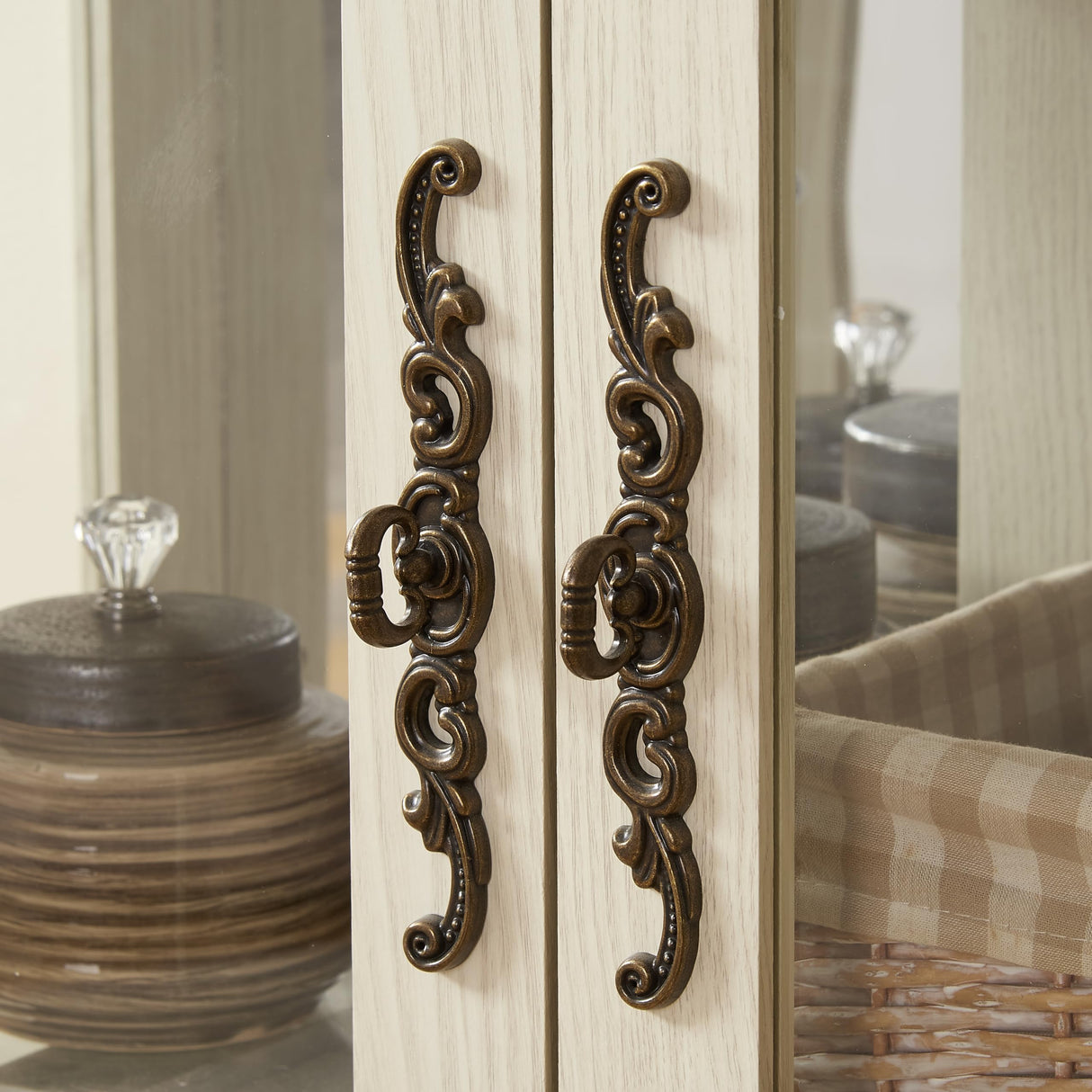 Farmhouse Display Curio Cabinet,Lighted Corner Cabinet with Tempered Glass Door & 2 Glass Shelves (E26 Light Bulb Included) YiaFurio