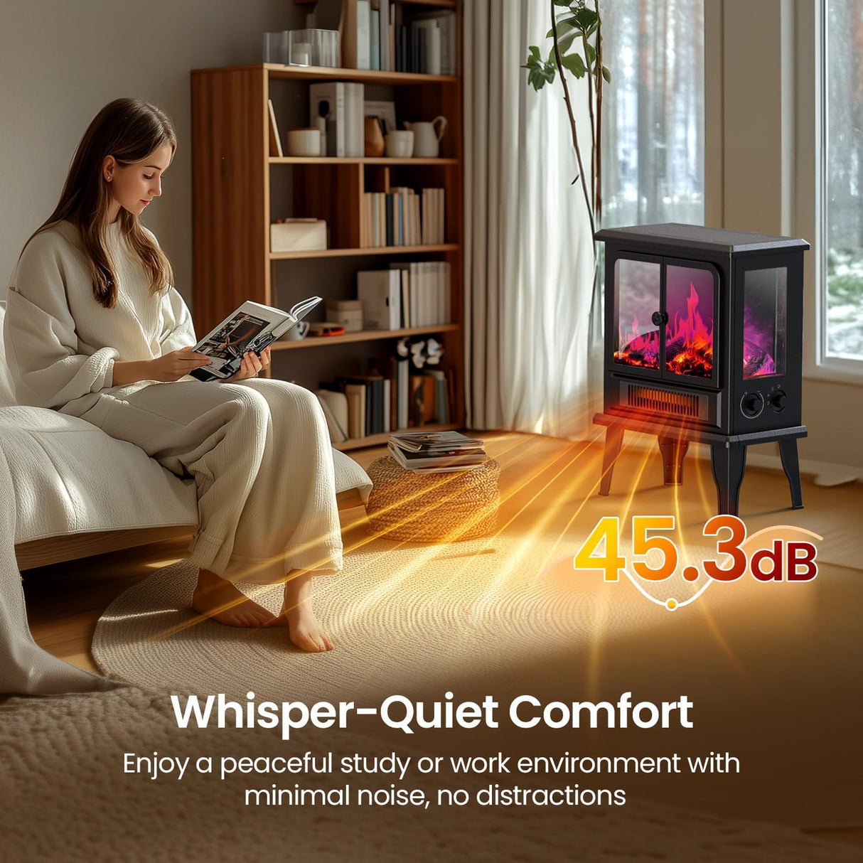 Air Choice Electric Fireplace Heater, 18.9" FreeStanding Fireplace Stove with 3D Flame, 750W/1500W Indoor Space Heater with Overheating Protection, Electric Heating for Living Room, Bedroom Air Choice