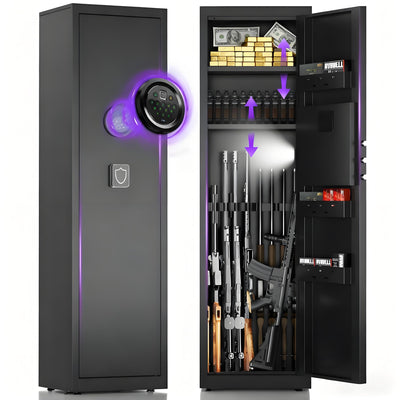 6-8 Gun Safe for Rifles and Pistols, Long Rifle Safe for Home Defense with Quick Access Digital Keypad, Dual Alarm System & Removable Shelves, Long Gun Cabinet for Shotguns – Unassembled Version