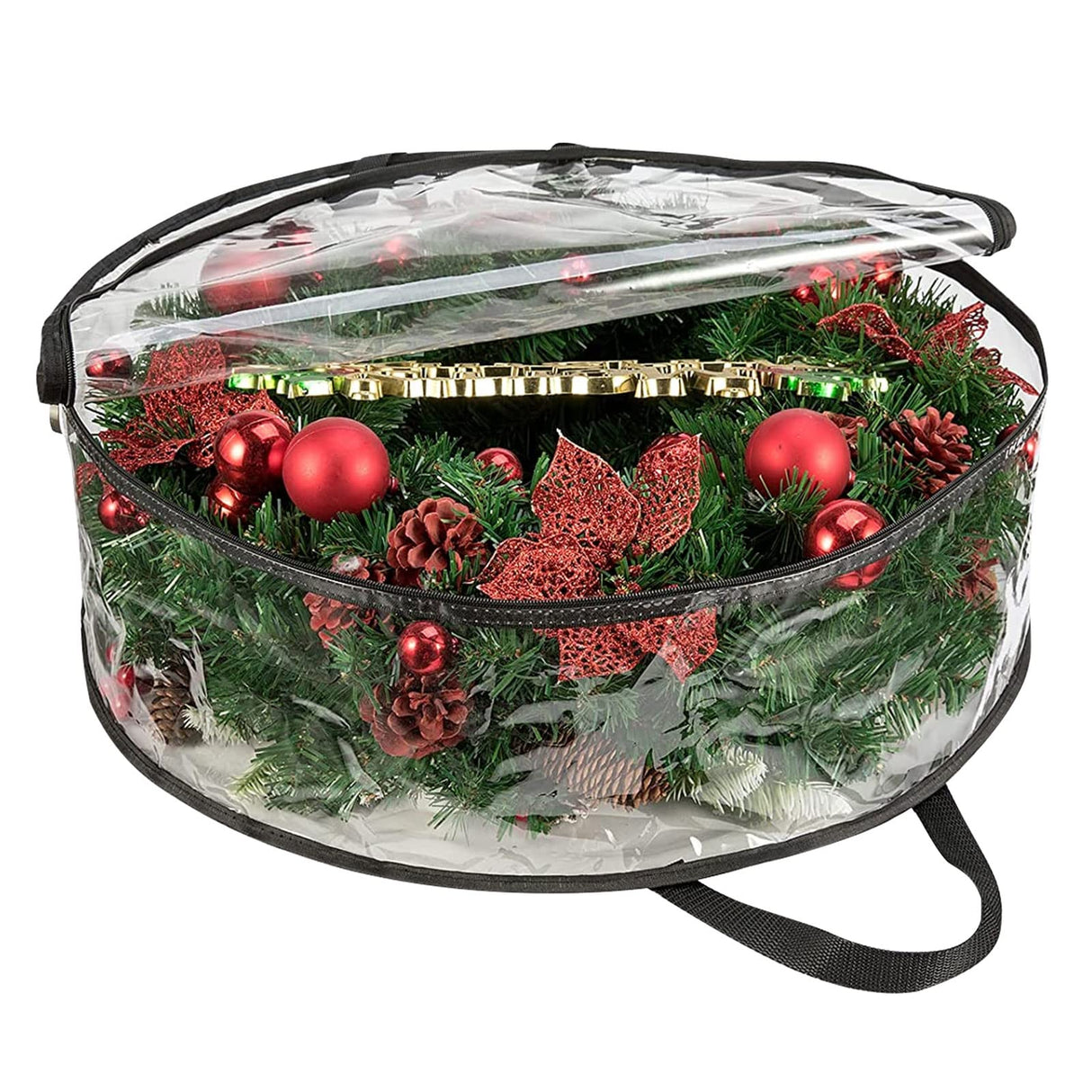 4 PCS Clear Wreath Storage Bag, 24x8 Inch Christmas Wreath Storage Container, Heavy Duty PVC Wreath Protector with Handle for Xmas Holiday Seasonal Wreath Garland (Black) EATHEATY