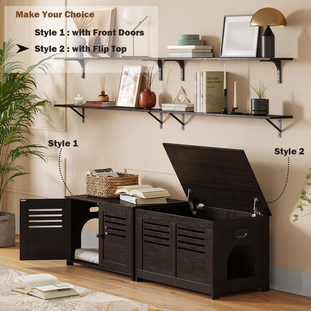 DINZI LVJ Litter Box Enclosure Furniture, Flip Top Hidden Litter Box with Good Ventilation, Litter Box Cabinet, Wooden Cat Washroom Fit for Most of Cat and Litter Box, Indoor Cat House, Espresso DINZI LVJ