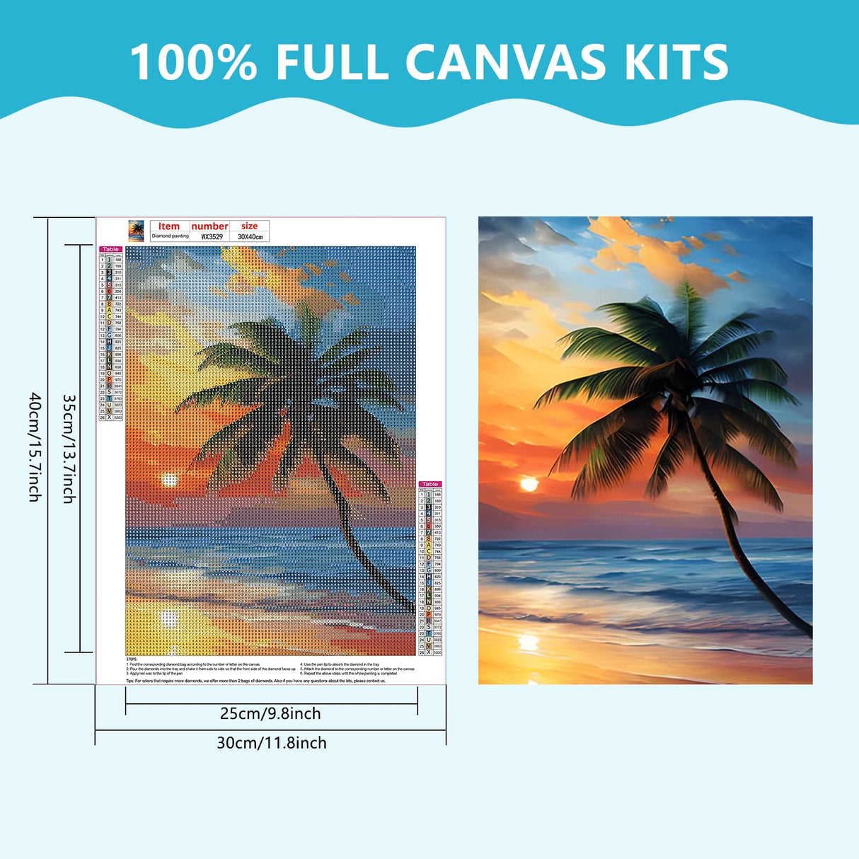 SENQAO Sunset Beach Diamond Art Kits for Adults, DIY 5D Sunset Landscape Diamond Art Kits, Landscape Paint with Diamonds Gem Art Full Round Drill Home Wall Decor 30x40cm SENQAO