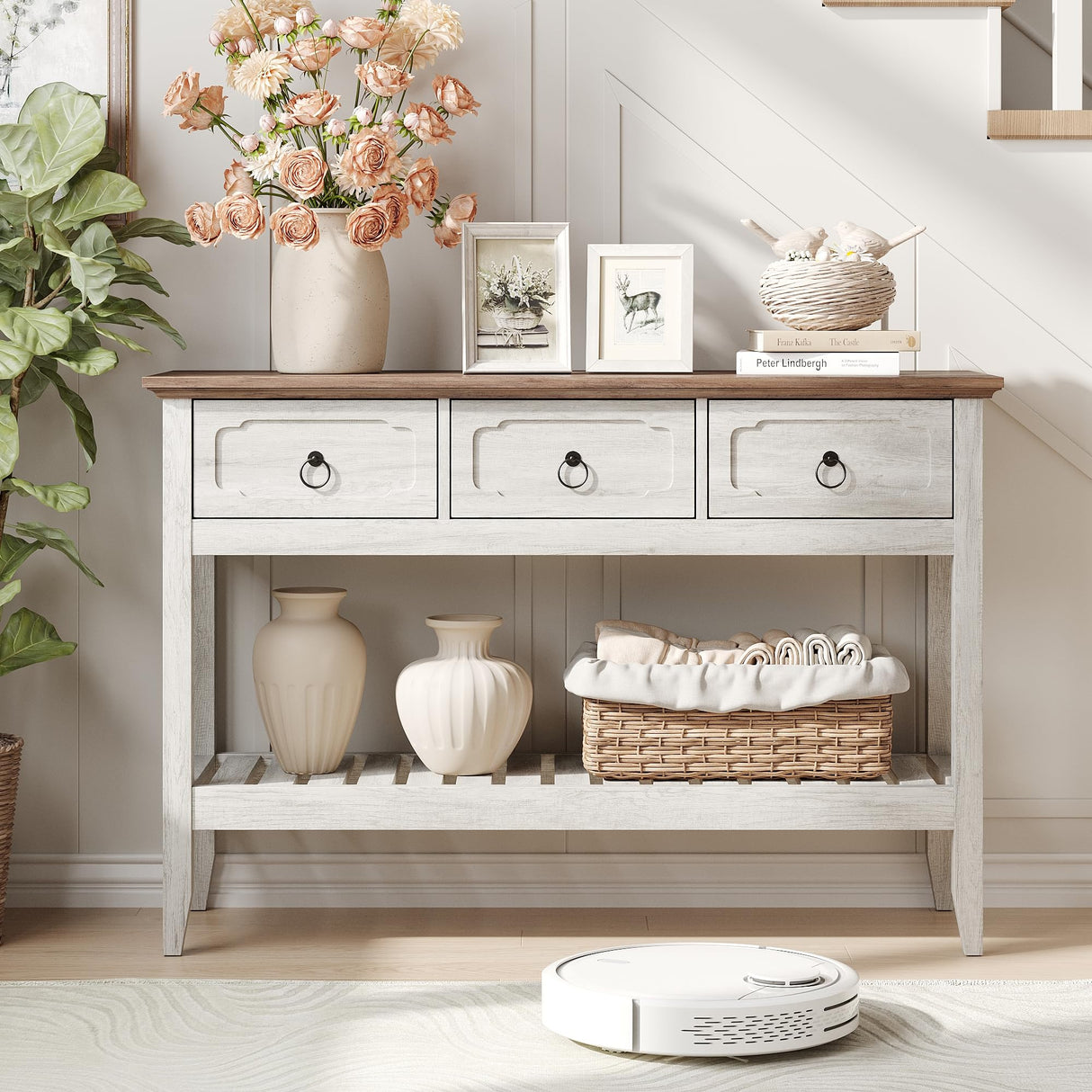 Maupvit Rustic Entryway Table with Large Storage Space, Farmhouse Feel Console Table for Entryway, Sturdy & Reliable Structure Sofa Table, Easy to Assemble Entry Table Maupvit