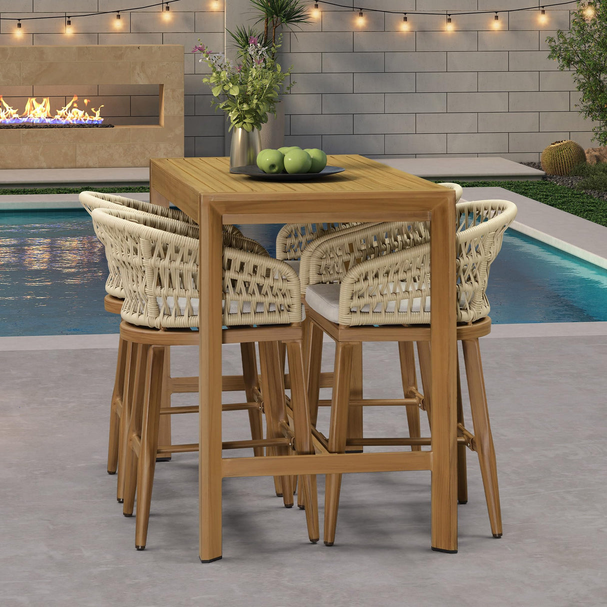 PURPLE LEAF Outdoor Rattan 24" Counter Height Bar Stools Chair Set of 2, Modern Upholstered Patio Bar Stool with Backrest for Indoor and Outdoor, Kitchen Island, Teak PURPLE LEAF