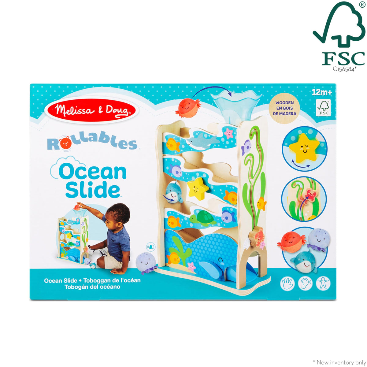 Melissa & Doug Rollables Wooden Ocean Slide Infant and Toddler Toy (5 Pieces) - FSC Certified Melissa & Doug