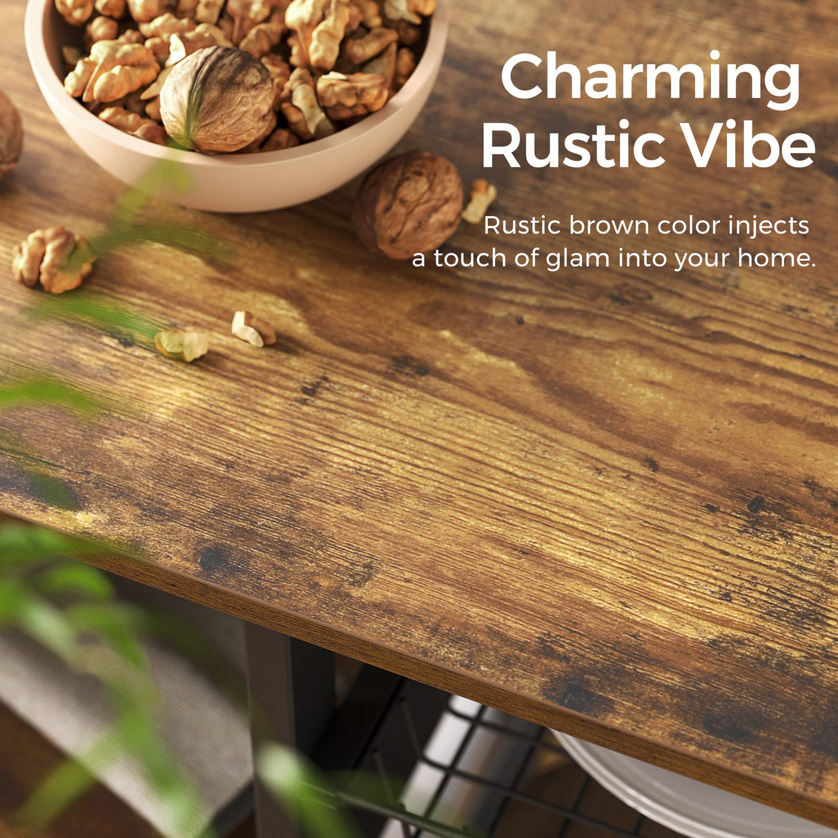 VASAGLE ALINRU Kitchen Baker’s Rack, Coffee Bar, Microwave Oven Stand, with Steel Frame, Wire Basket, 6 Hooks, 35.4", Rustic Brown VASAGLE