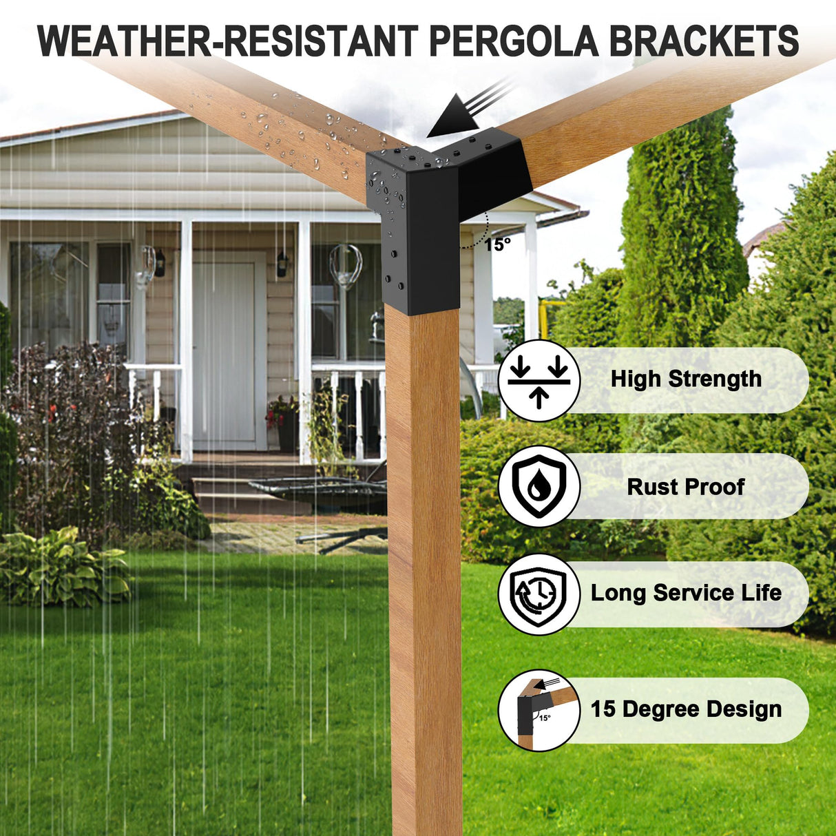 Heavy Alloy Steel Pergola Slanted Roof Bracket Kit with 3-Way Brackets for 4"x 4" (Actual 3.6" X 3.6") Lumber, Roof Wall Mount Pergola Bracket Suitable for Pergolas,Porch- includes Screws JEXALINE