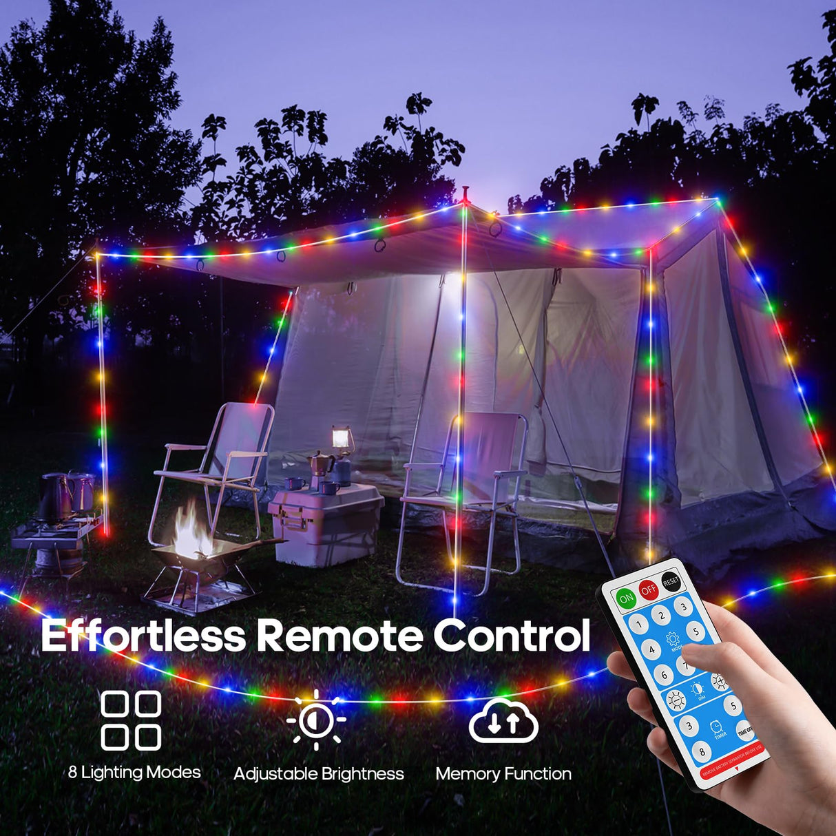 ICRGB Trampoline Lights, 66FT 200LED Solar Rope Lights Outdoor, IP67 Waterproof, 1200mah Solar Power Outdoor Light, 8 Modes & Timer Function, Decorative for Trampoline Camping Tent Patio Porch Garden ICRGB