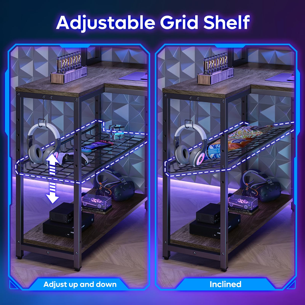 Bestier 71.5” Computer Desk, Gaming Desk with Long Monitor Stand and Hutch, Large L Shaped Corner Desk with Storage Shelf & Printer Stand Headset Hooks, Gamer Desk, Grey Oak Bestier