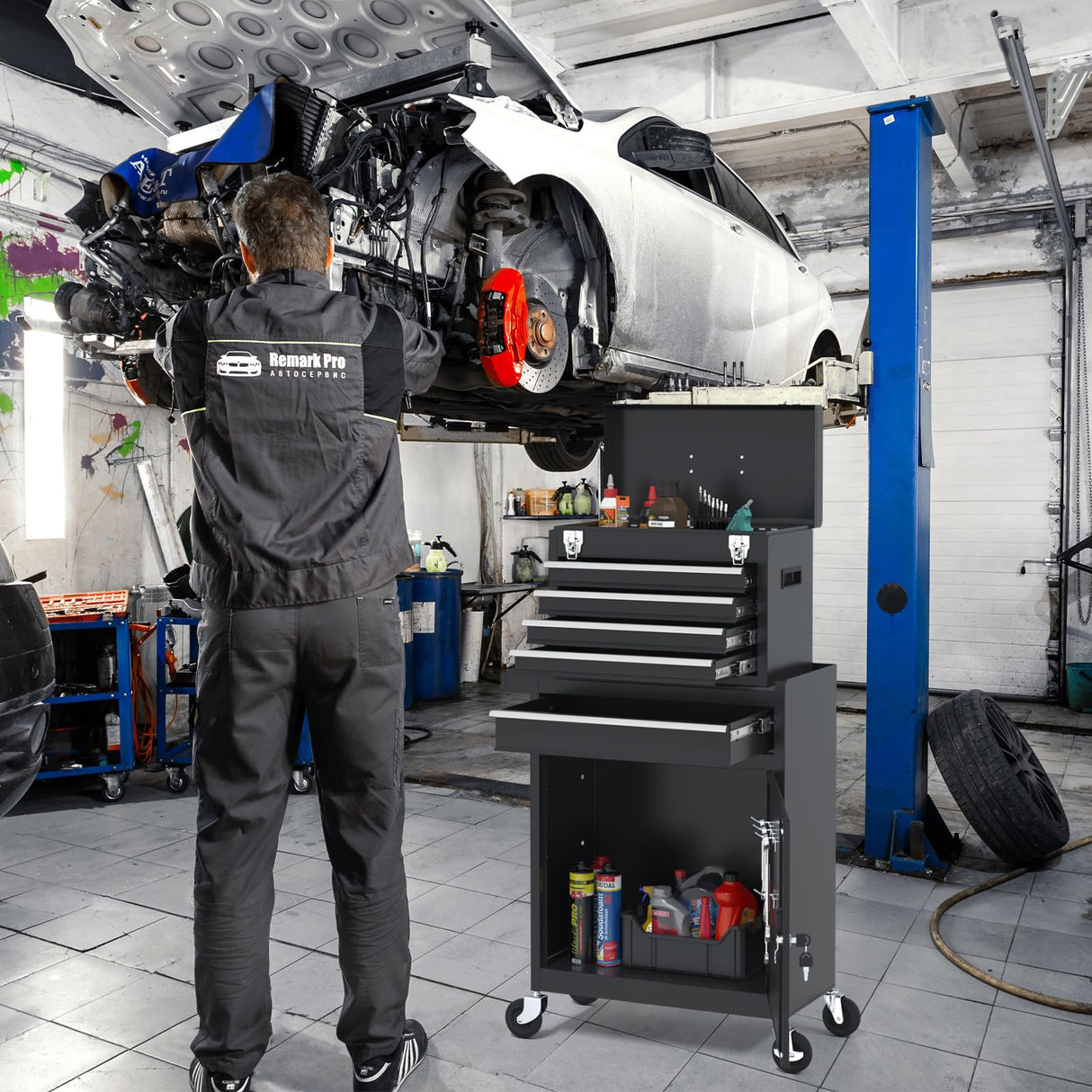 Tool Chest, 5-Drawer Rolling Tool Chest with Detachable Top Tool Box, Tool Box with Wheels, Metal Tool Cart for Garage Warehouse Workshop (Black) Xalvora