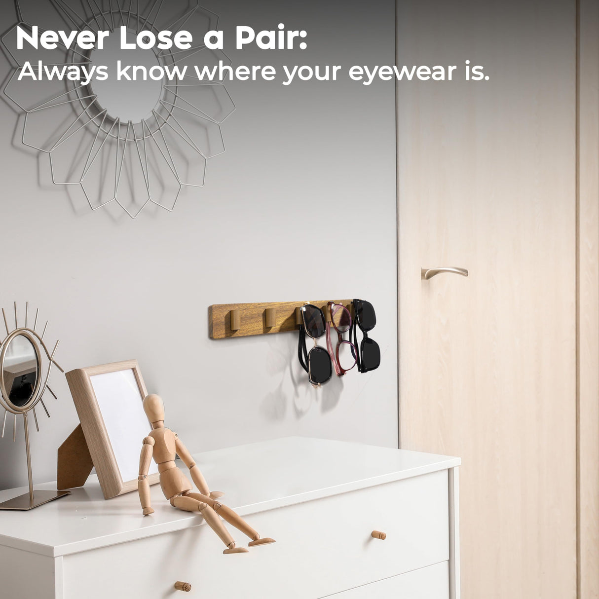 Spaceneat Sunglass Holder for Wall - Keep Your Eyewear Safe & Secure - Eyeglass Organizer for Multiple Glasses Display, Hanging Sunglasses Storage Stand, Reading Glasses Holder Rack - Walnut, 5 Slot Spaceneat