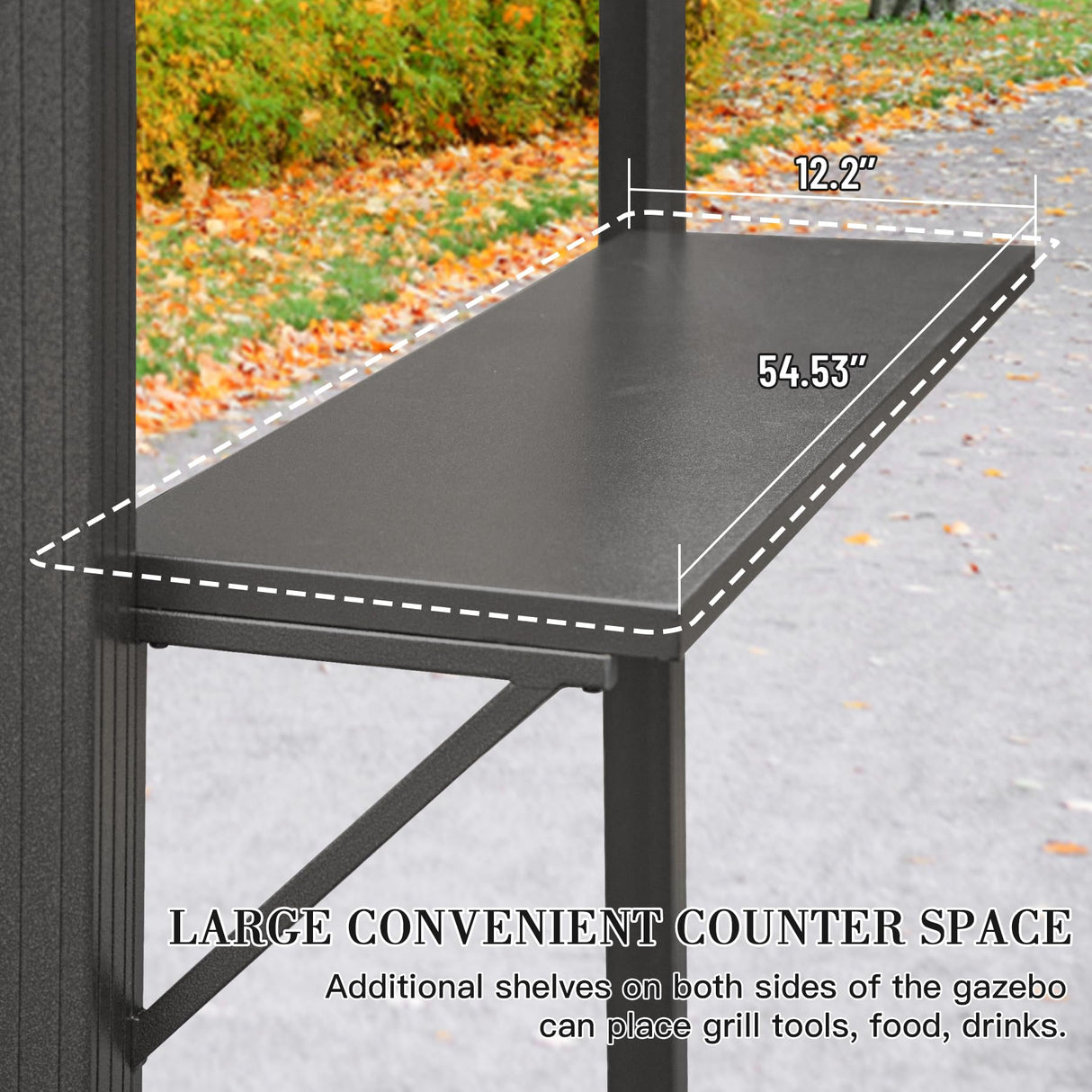 Domi 8’ x 6’ Grill Gazebo, Outdoor Aluminum BBQ Gazebo with 2 Side Shelves, Hardtop Double Roof Permanent Sun Shade with Ceiling Hooks for Patio Deck Yard Garden (Grey) domi outdoor living