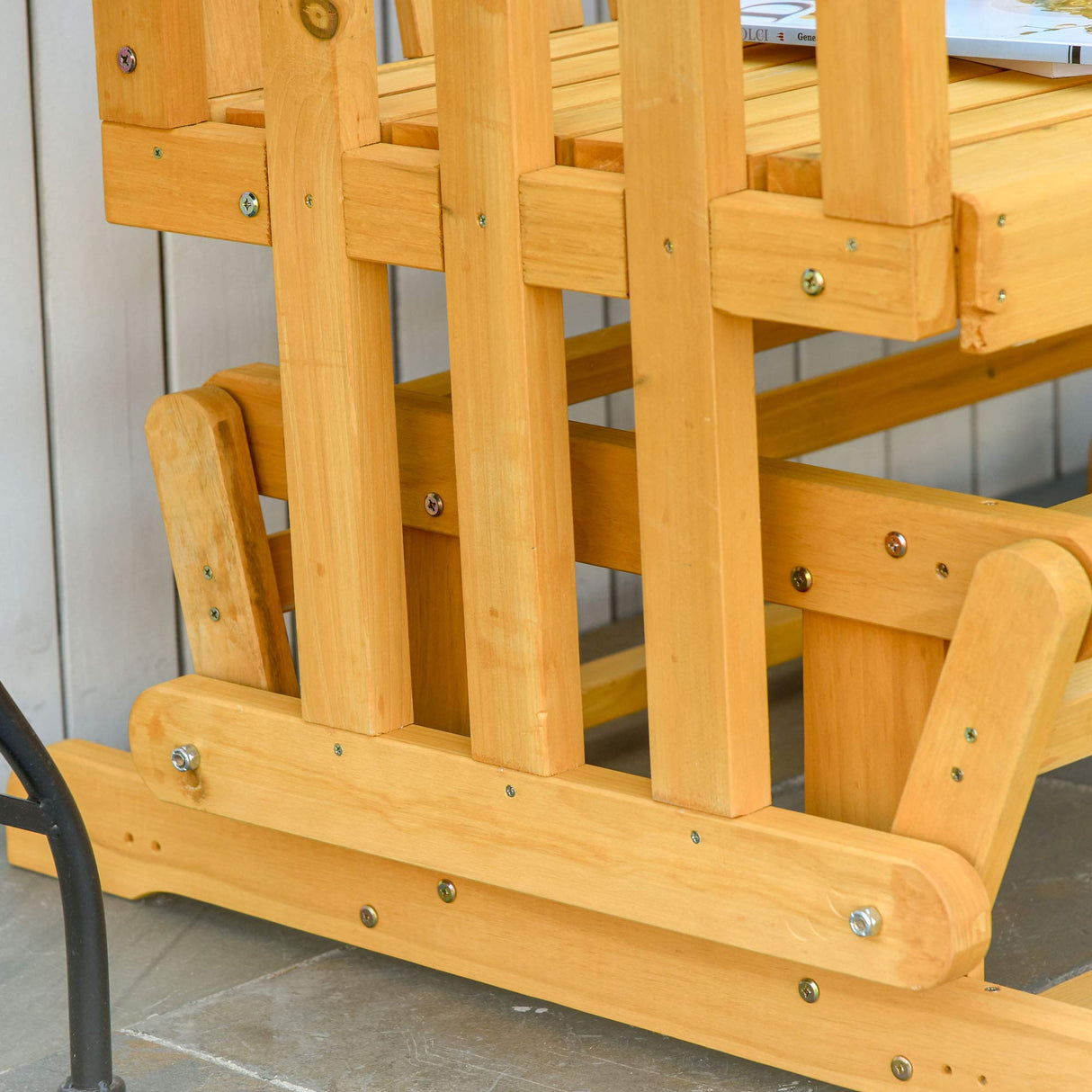 Outsunny 2-Person Patio Swing Glider Bench with Quick Drying Design and Wide Armrest, Wood Rocking Chair Loveseat for Backyard Garden Porch, Natural Outsunny