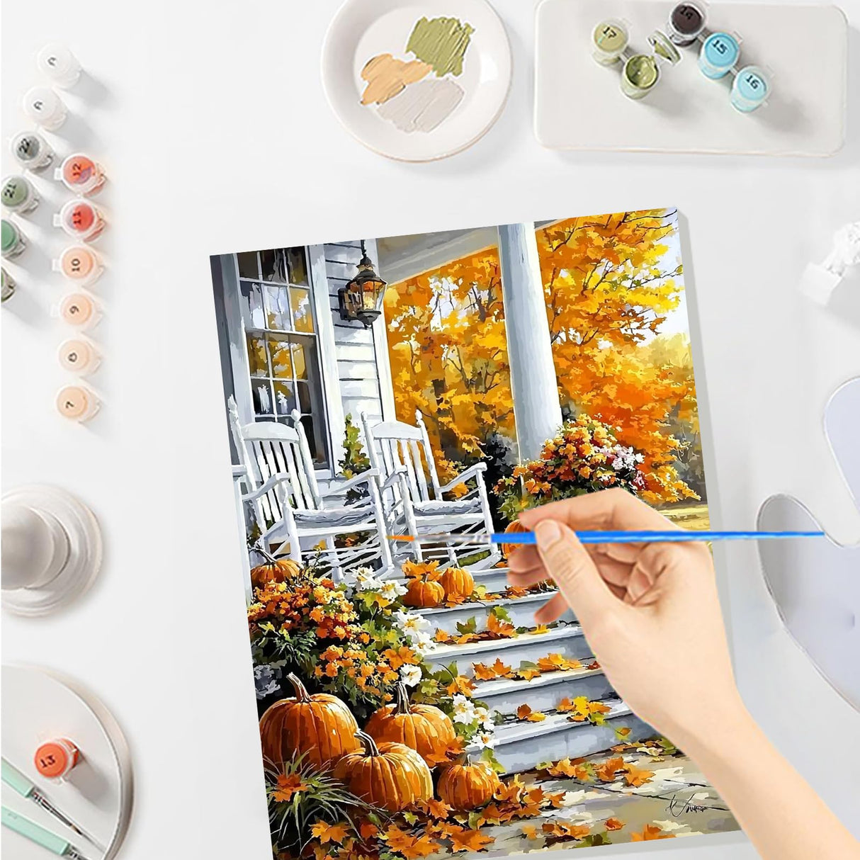 SENQAO Halloween Paint by Numbers for Adults Beginners Framed, Fall Pumpkin Adults' Paint-by-Number Kits, Adult Paint by Number Kits on Canvas, Acrylic Number Painting for Home Decor, 8x12in SENQAO