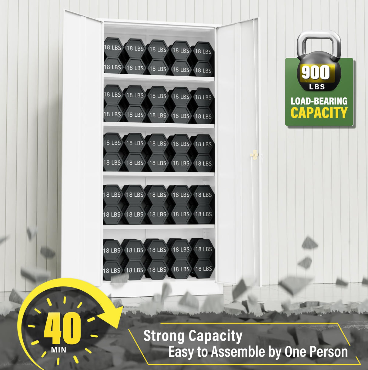 Greenvelly Metal Garage Storage Cabinet with 2 Doors and 4 Adjustable Shelves, 72”H White Steel Lockable Storage Cabinet,Tall Metal Cabinet Locking File Cabinet for Office,Home, Garage, Gym, School Greenvelly