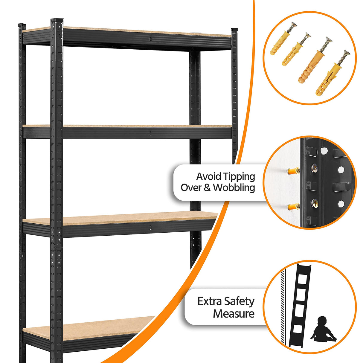 Yaheetech Standing Shelf Units, 5 Tier Storage Shelf, Heavy Duty Shelving, Adjustable Garage Shelves, Utility Rack Shelf Unit, Basement Warehouse Shed, 35.5″W× 12″D × 71″H - Black Yaheetech