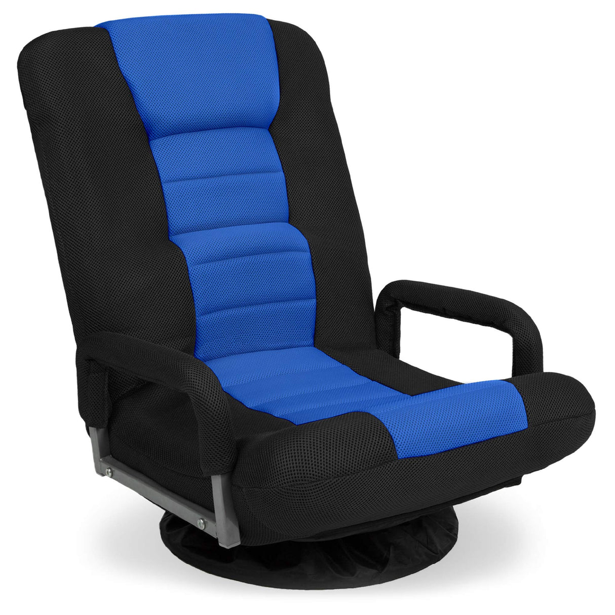 Best Choice Products Swivel Gaming Chair 360 Degree Multipurpose Floor Chair Rocker for TV, Reading, Playing Video Games w/Lumbar Support, Armrest Handles, Adjustable Foldable Backrest - Black/Blue Best Choice Products
