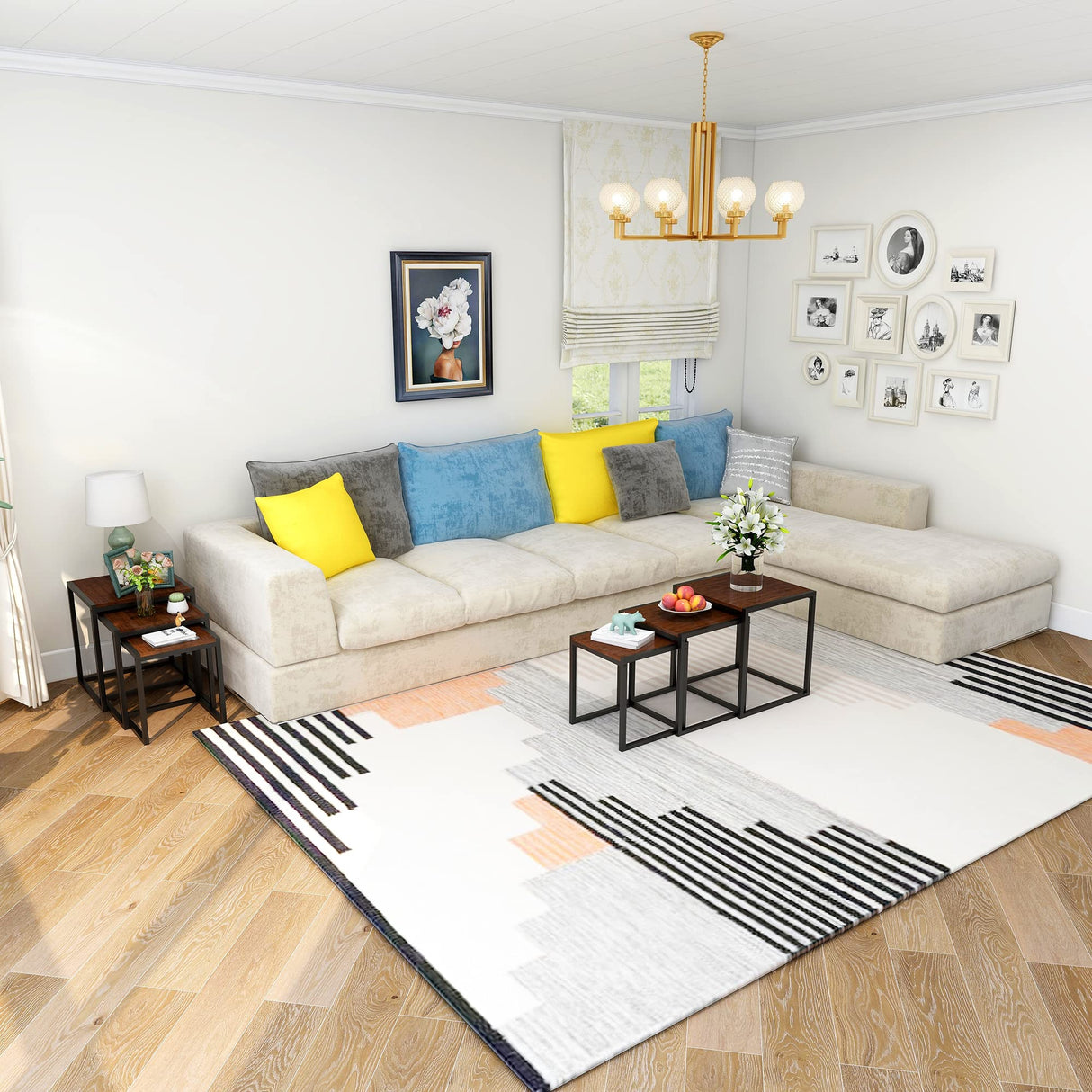 HAHRIR Nesting Table Set of 3 Side Tables, Modern Coffee Table Stacking End Table with Metal Frame,Brown HAHRIR