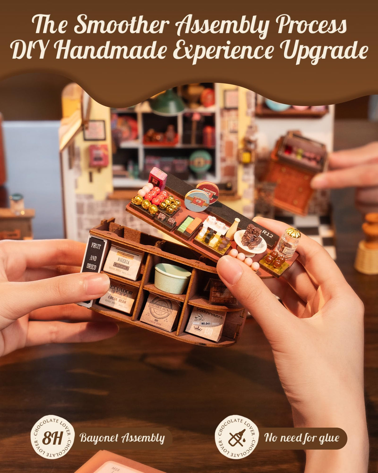 Rolife DIY Miniature House Kit Henry's Chocolate Shop, Tiny House Book Nook for Bookshelf Decor, 3D Puzzles Model Building Kits for Teens, Birthday Gifts/Craft Kits for Girls Boys (Henry's Chocolate) Rolife