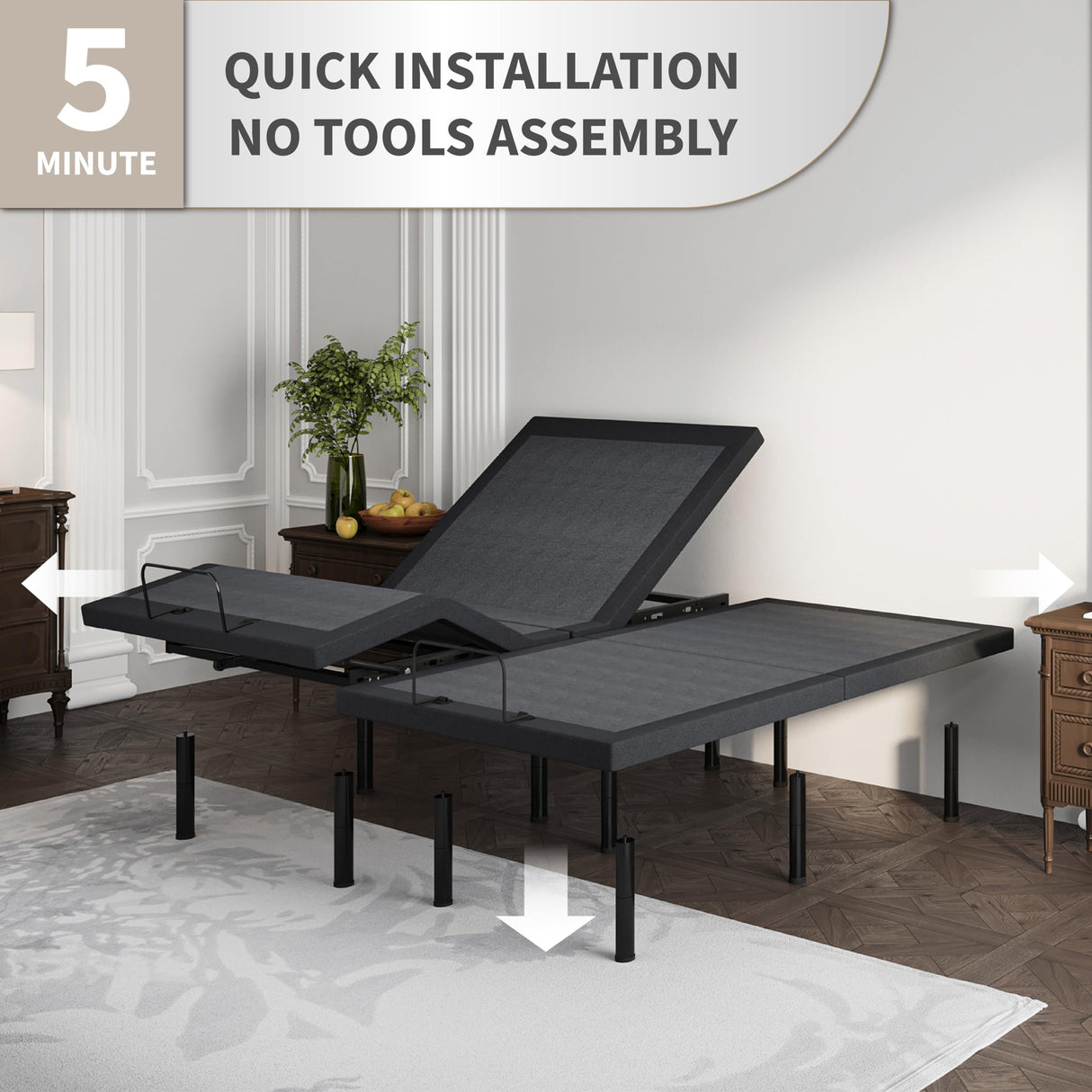 Dyonery Split King Adjustable Bed Frame with Mattress, 14 Inch Copper-Gel AeroFusion Memory Foam, Head & Foot Incline, 750lbs Lift Capacity, Powerful Quiet Motor, 5 Minutes Tools-Free Assembly Dyonery