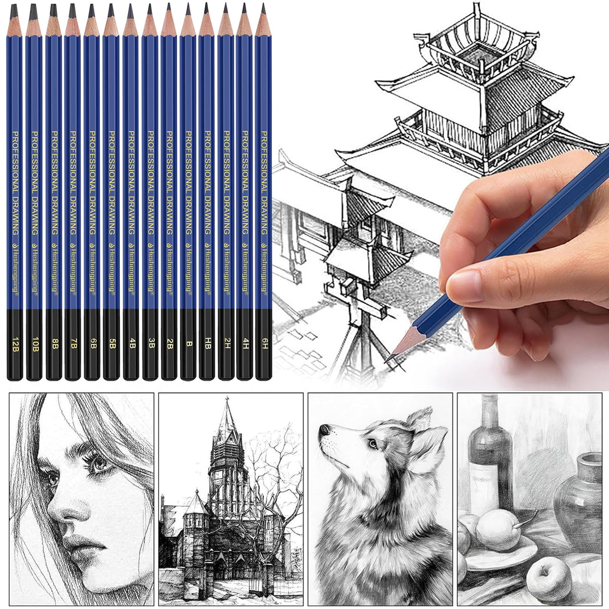 Daerthotk Pencils Drawing Sketching Set 14 pcs Graphite (12B - 6H) Kit Soft Pencils Ideal Gift for Drawing Art, Sketching, Shading, Artist Pencils for Beginners Pro Artists Daerthotk