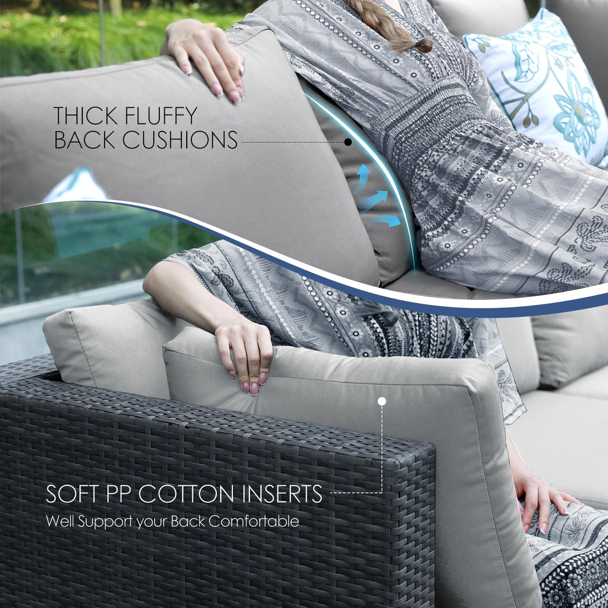 NICESOUL 13 Piece Outdoor Wicker Furniture for Patios with Fire Pits, Oversize Grey Outside Patio Set with Matching Lounges, 29.3" High Back Sectional Couch Sets for Tall Big People for Poolside, Yard NICESOUL