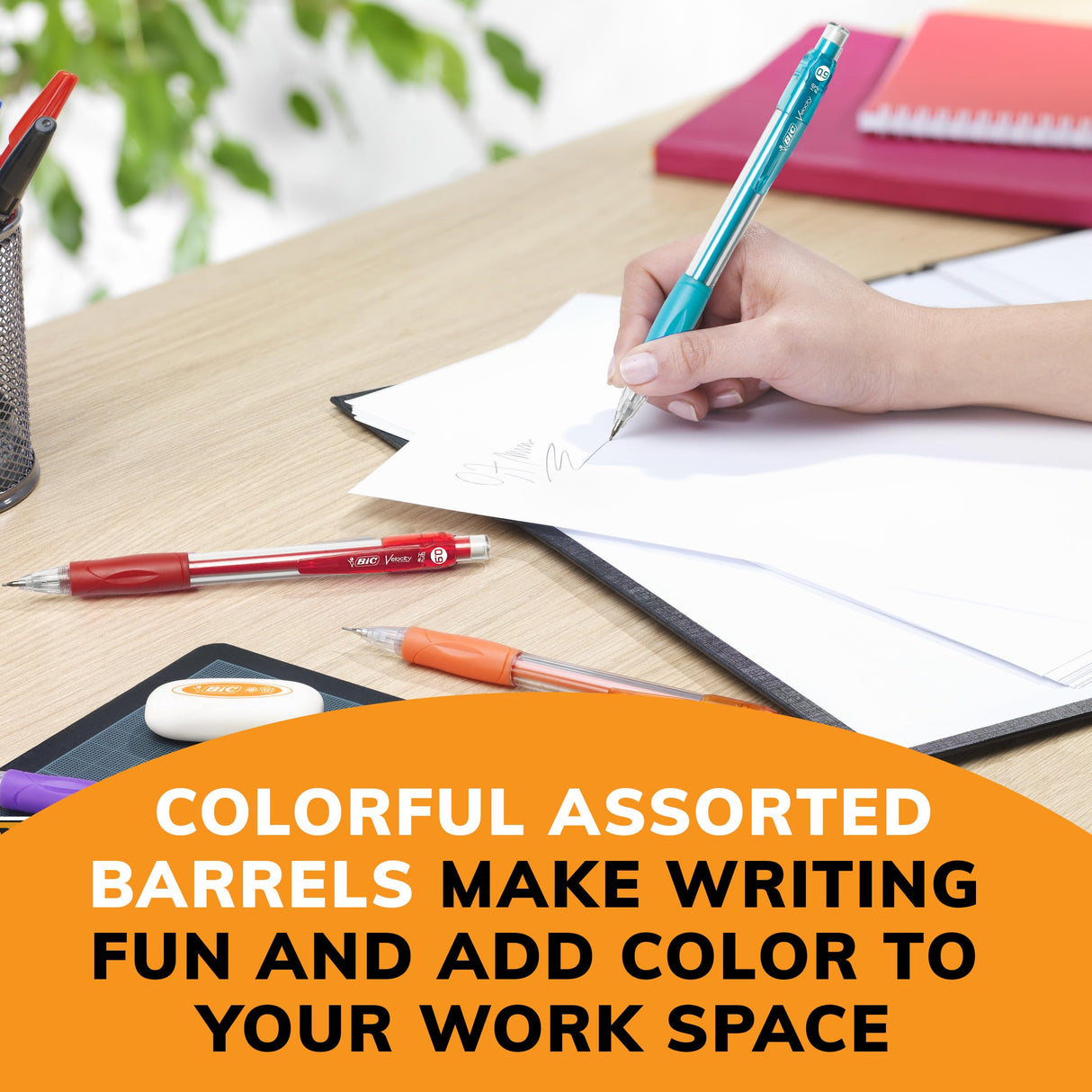 BIC Velocity Strong Lead Mechanical Pencils, With Colorful Barrel, Thick Point (0.9mm), 5-Count Pack Mechanical Pencils With Erasers BIC