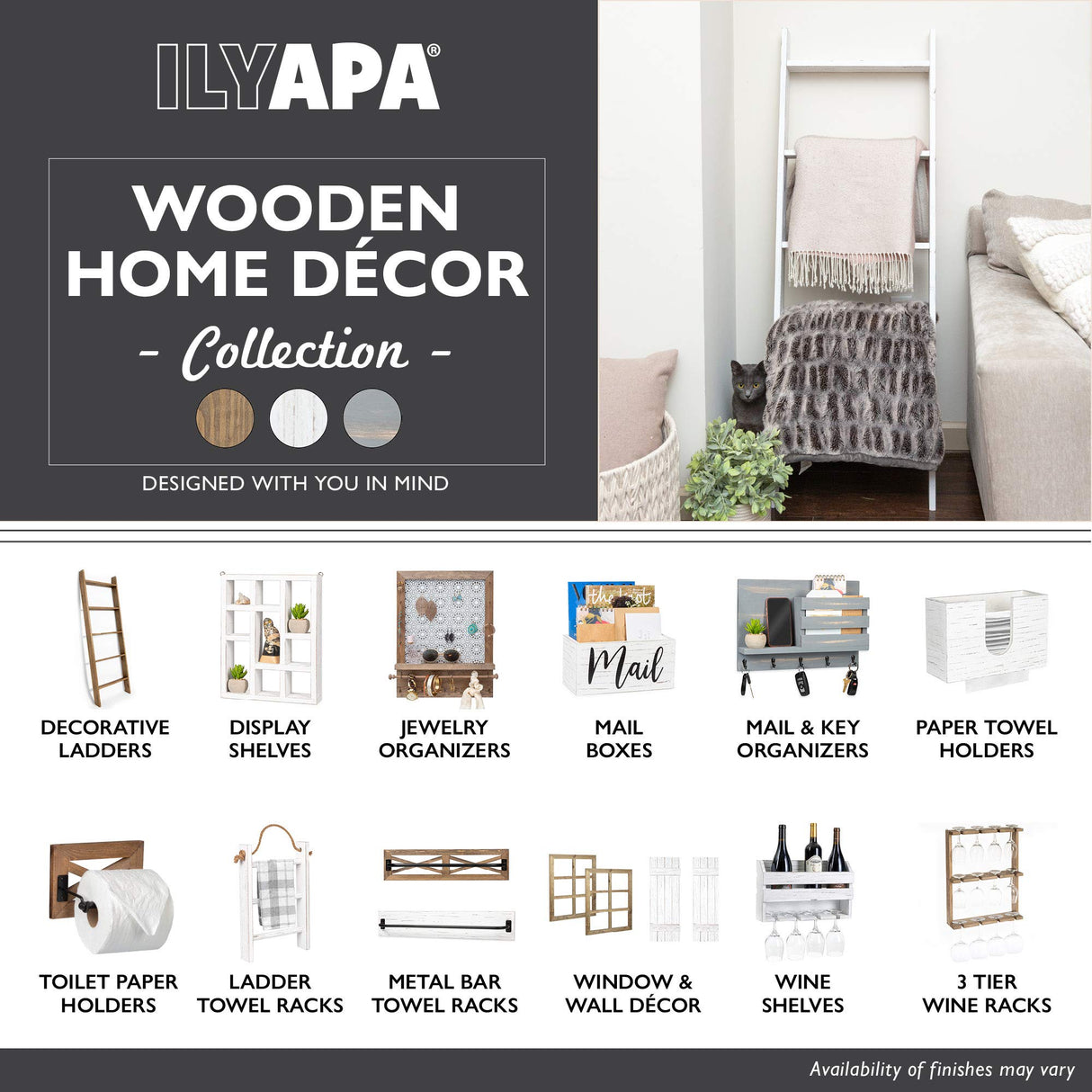 Ilyapa Wood Shutters Wall Decor - Farmhouse Style Weathered White Barn Door Shutters for Interior Wall Art - American Family-Owned Business Ilyapa