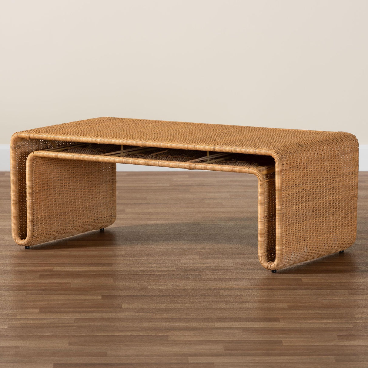 Bali & pari Nevada Rattan Coffee Table – Handwoven Boho Accent Table, Light Honey