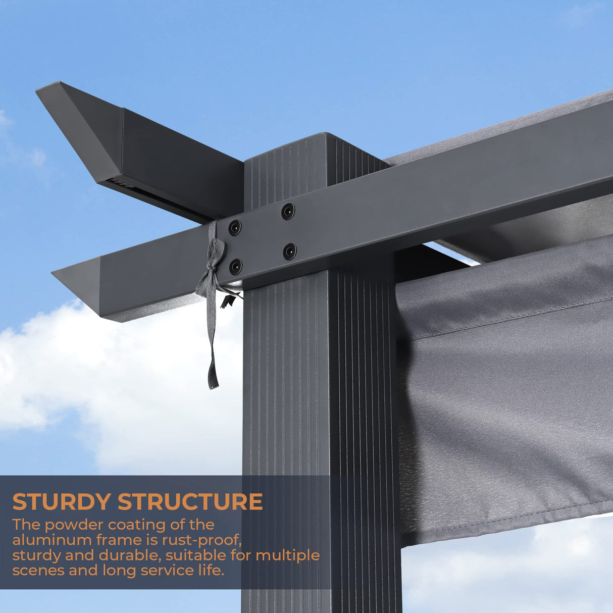 HAPPATIO 10' X 13' Outdoor Retractable Pergola Canopy for Deck, Backyard, Patio, Aluminum Pergola with Sun Canopy, Includes Ground Studs and Expansion Screws (Grey) HAPPATIO