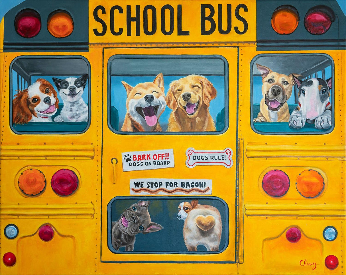 Springbok Happy Bus 500 Piece Jigsaw Puzzle for Adults and Kids - Dog Lovers Will Enjoy This Illustration by Artist Carol Luz of Lots of Happy Dogs on The schoolbus. Springbok