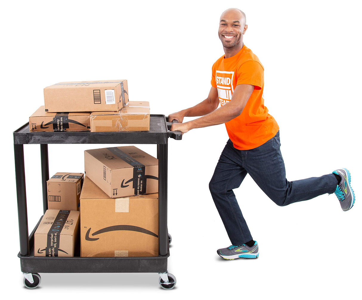 Stand Steady Tubstr Large 2 Shelf Utility Cart Supports Up to 200 lbs - Heavy Duty Hybrid Tub & Flat Shelf Cart, Rolling Storage Cart & Tool Cart for Stand Steady