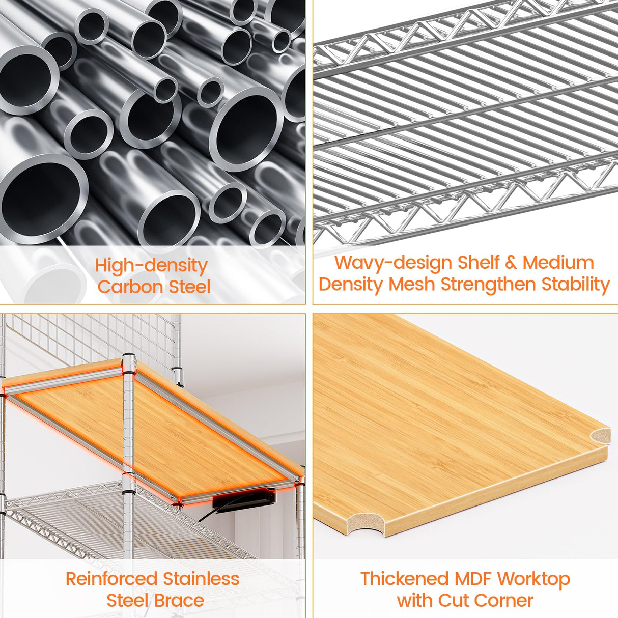 Leteuke Bakers Rack with Power Outlet & Storage, 36 Inch Microwave Stand Kitchen Cart, 4-Tier Metal Kitchen Shelves Cart with Wheels & 20 S-Hooks for Kitchen, NSF Certified, 63 x 18 x 36 Inch-Chrome Leteuke