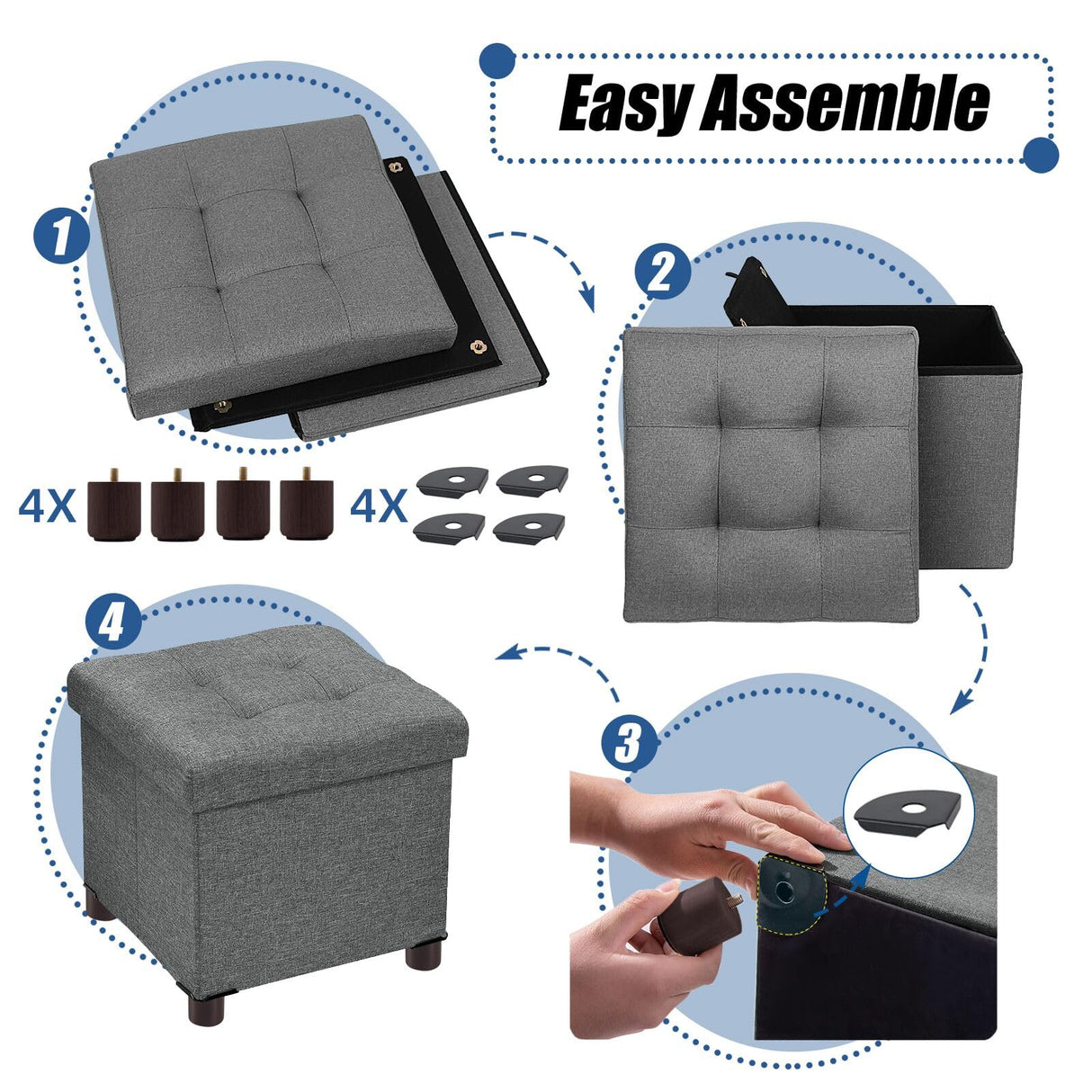 BRIAN & DANY Storage Ottoman Cube, Foot Stool Seat with Wood Legs, Folding Storage Ottoman Bench, Small Ottoman Foot Rest for Living Room and Bedroom 12.6"x12.6"x12.8" - Grey BRIAN & DANY