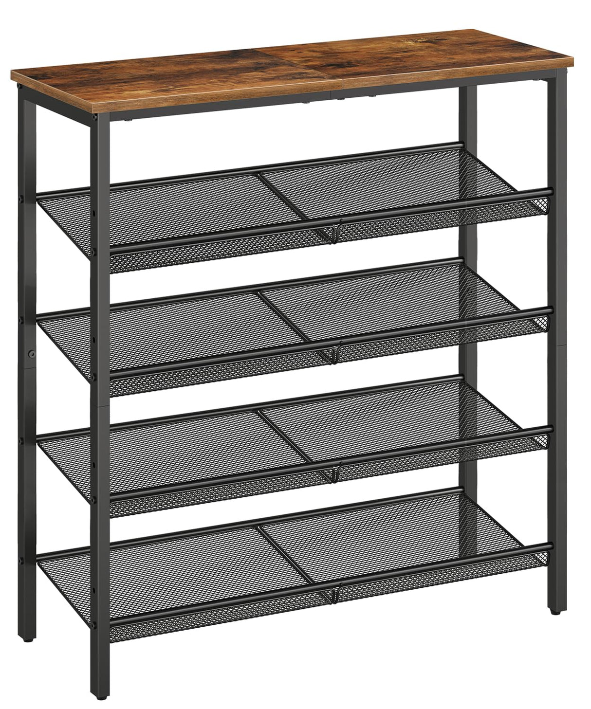 HOOBRO Shoe Rack for Entryway, 5-Tier Shoe Organizer with Adjustable Mesh Shelves, 16-20 Pairs of Shoes, Spacious Freestanding, Metal, Industrial, Shoe Shelf for Closet, Rustic Brown BF12XJ01 HOOBRO