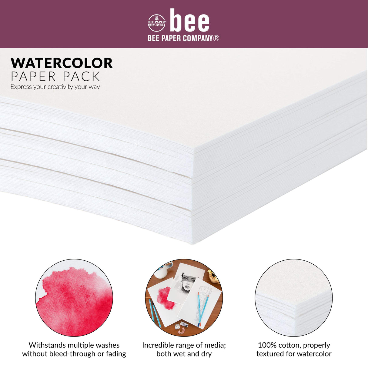 Bee Paper 6" x 9" Watercolor Paper Pack, 140lb, 50 Sheets Bee Paper Company