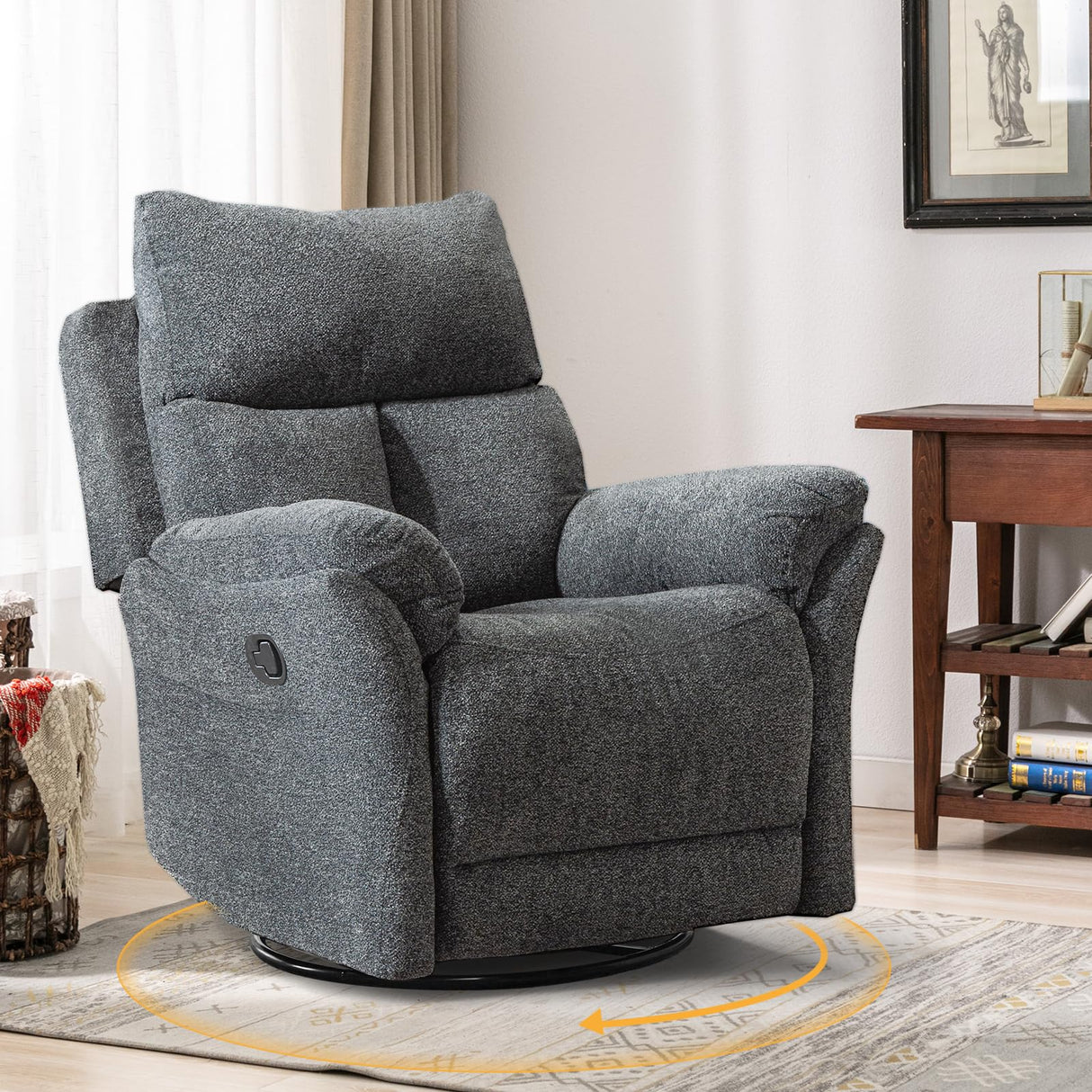 ANJ Swivel Rocker Recliner Chair Nursery Manual Glider Rocking Recliner Chairs for Adults, Small Recliners for Small Space, 360° Swivel Lazy Boy Recliner Chairs for Living Room, rv, Smoky Grey ANJ
