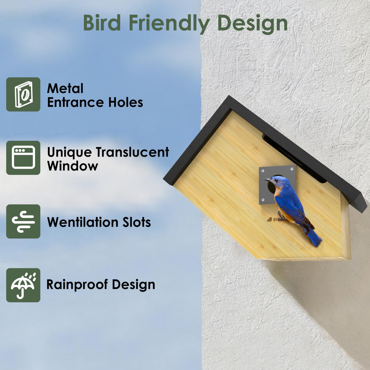 Birdkiss Smart Bird Houses for Outside Solar Powered, 1080P HD Live View Birdhouse with Camera, Perfect Viewing Bird Nesting and Hatching, Ideal Outdoors Bird House for Blue Bird and Cardinal (Black) Birdkiss