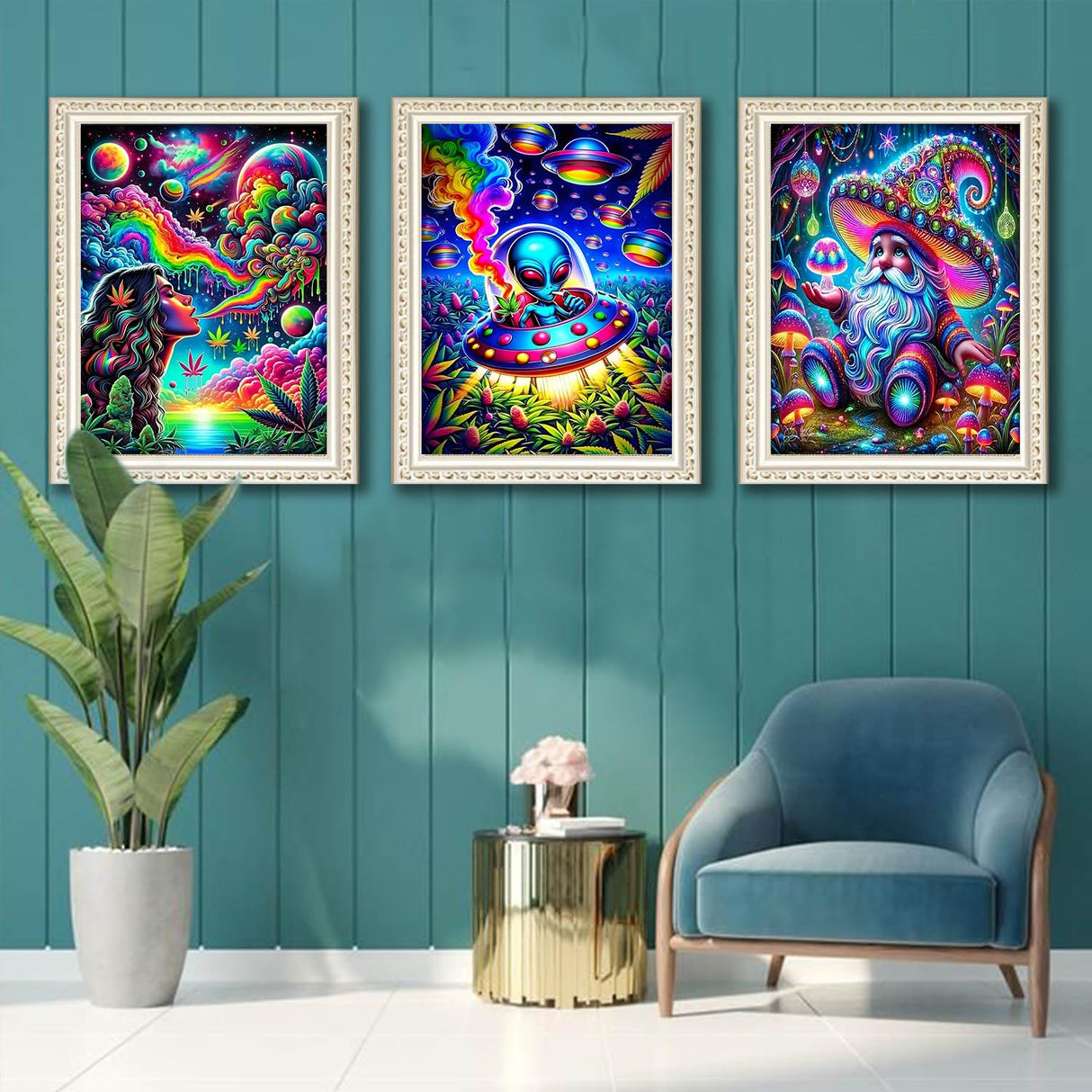 EIBEILI Diamond Art Kits for Adults - 3 Pack Hippie Hippy Alien,Starry Rainbow,Gnome Diamond Painting Kits for Adults,5D Round Full Drill Gem Art,DIY Crafts Kits for Gift Home Wall Decor 12x16inch EIBEILI