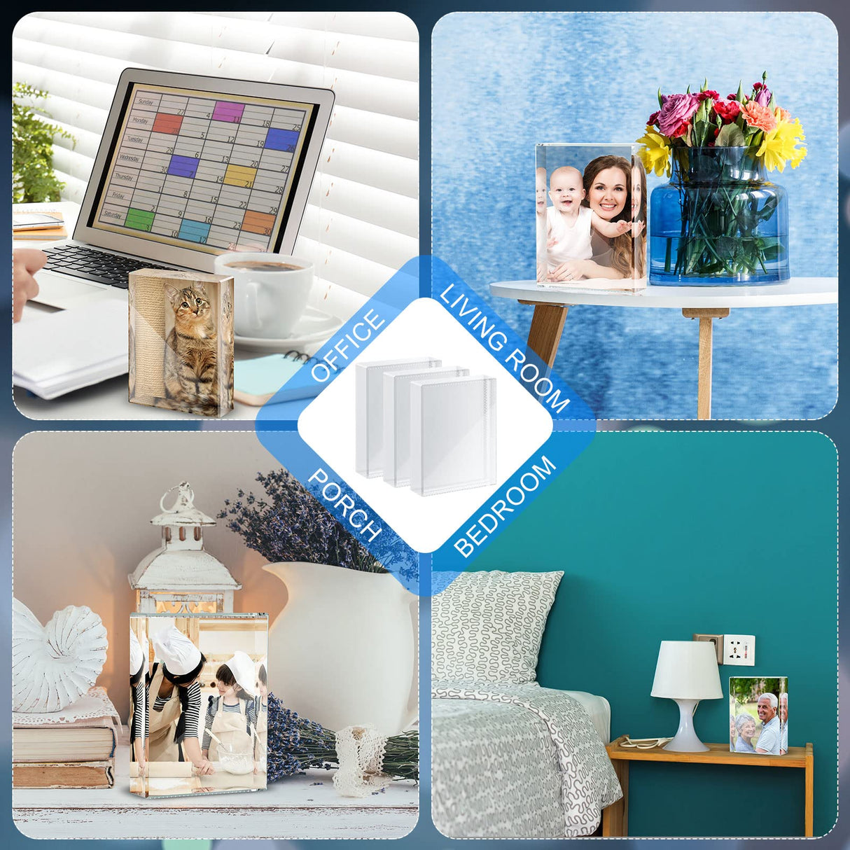 Qunclay 6 Pcs Sublimation Blanks Crystal Sublimation Canvas Blanks Decorative Heat Transfer Photo Frame Crystal Picture Frame for DIY Custom Tabletop Supplies (Square,2.4 x 3.1 x 0.8 Inch) Qunclay