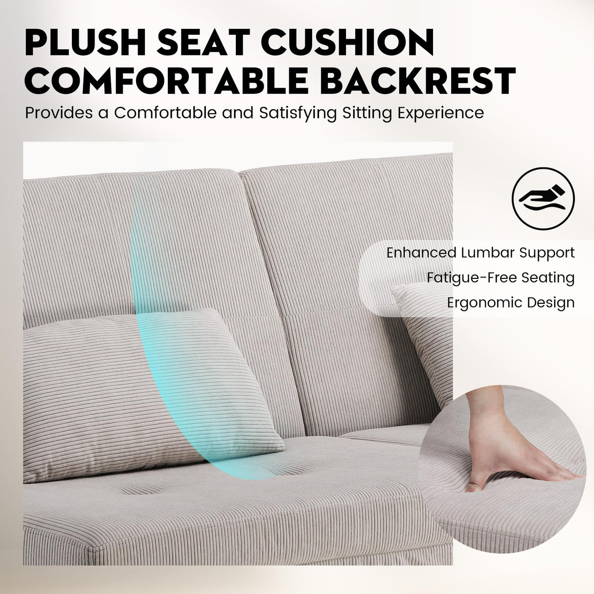 COMHOMA Convertible Futon Sofa Bed, 68" Corduroy Futon Couch with Adjustable Backrest, Folding Futon Loveseat for Living Room, Bedroom (Cream) COMHOMA