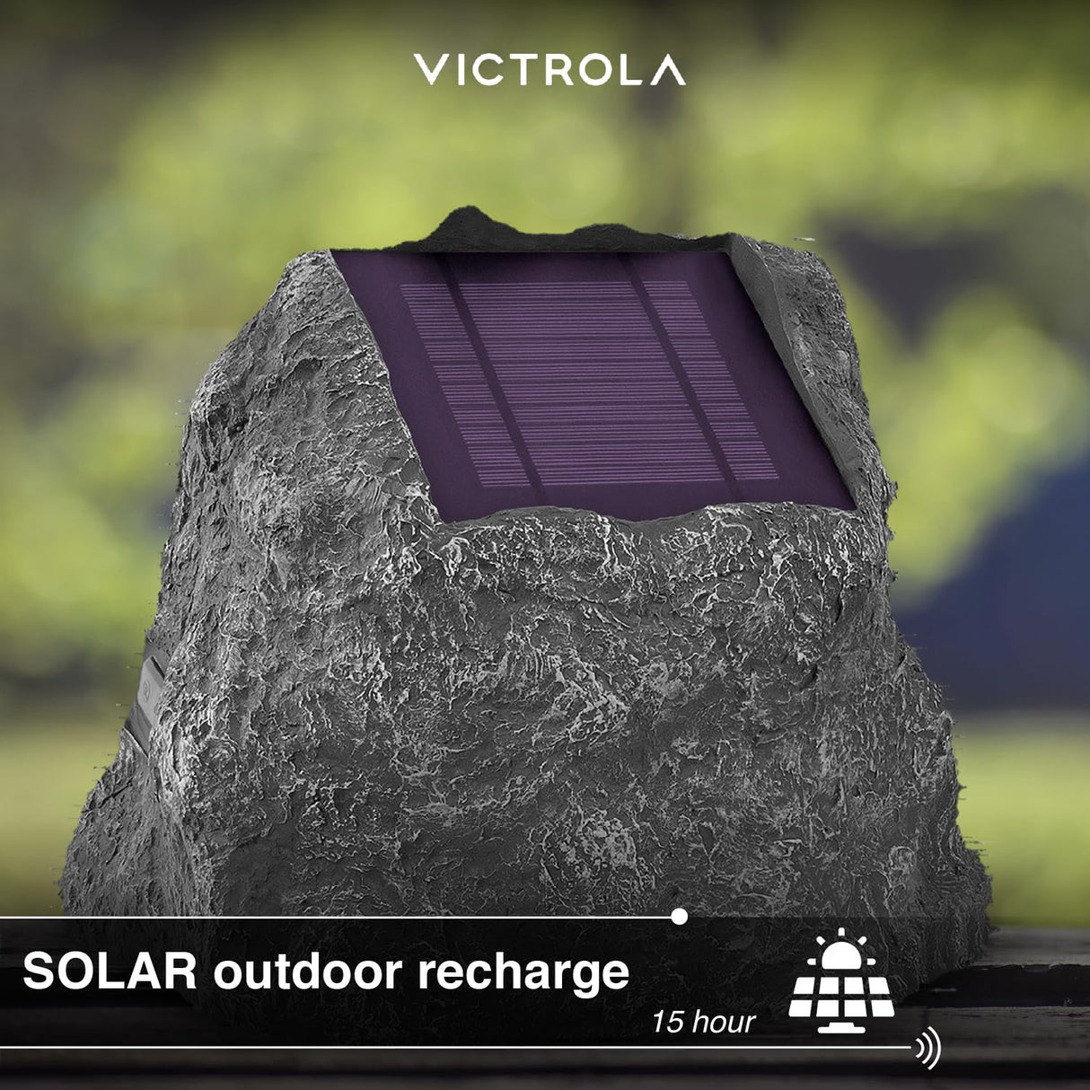it.innovative technology Outdoor Rock Speaker Pair - Wireless Bluetooth , for Garden, Patio, Waterproof, Built for all Seasons & Solar Powered with Rechargeable Battery, Music Streaming - Charcoal Victrola