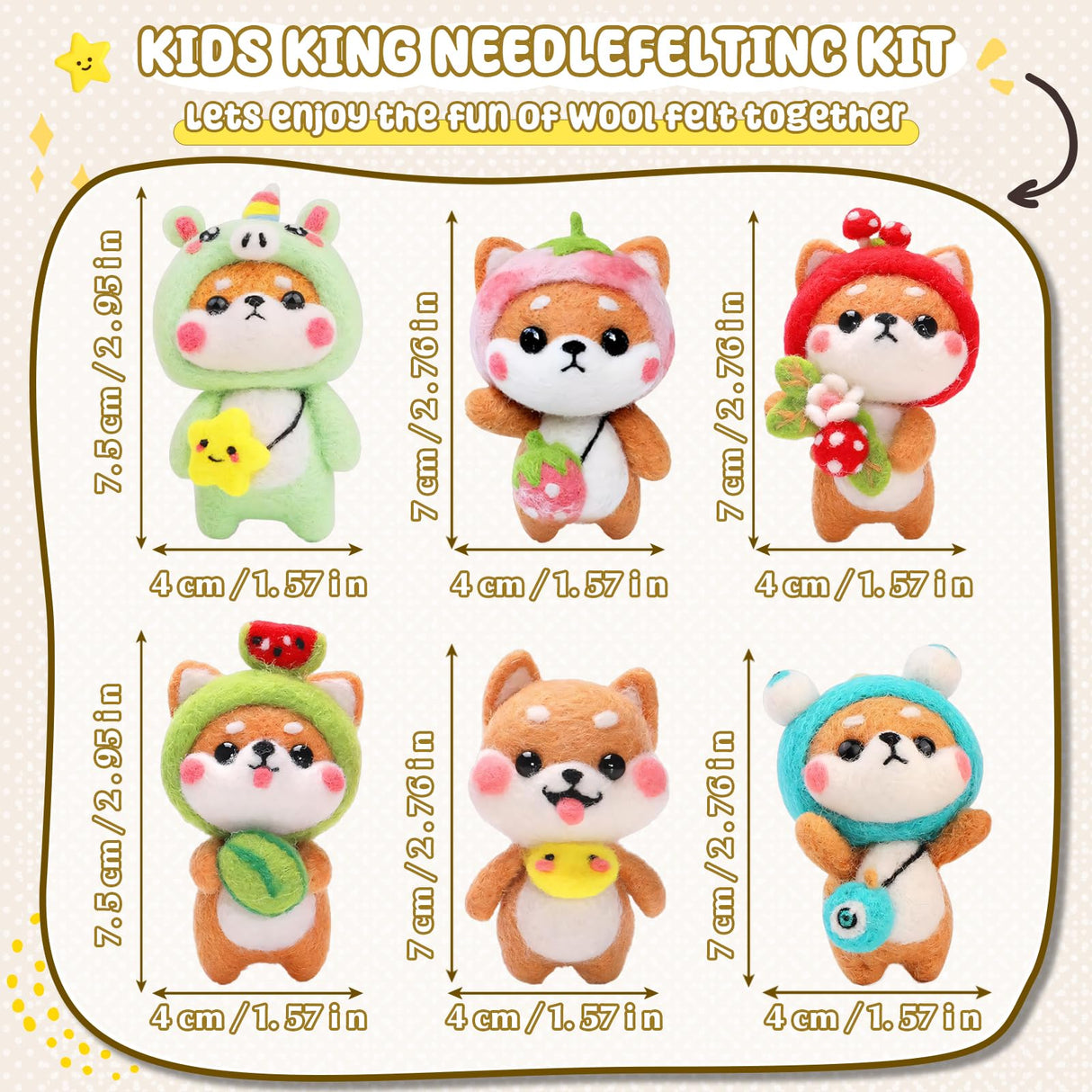KIDS KING Needle Felting Kit for Beginners & Adults – 6 Piece of Shiba Inu Plush Dolls DIY with Instruction, Material Tools: Wool, Needles, Felting Pad, Arts & Crafts Toys for Beginner Kids Age 6-12 KIDS KING