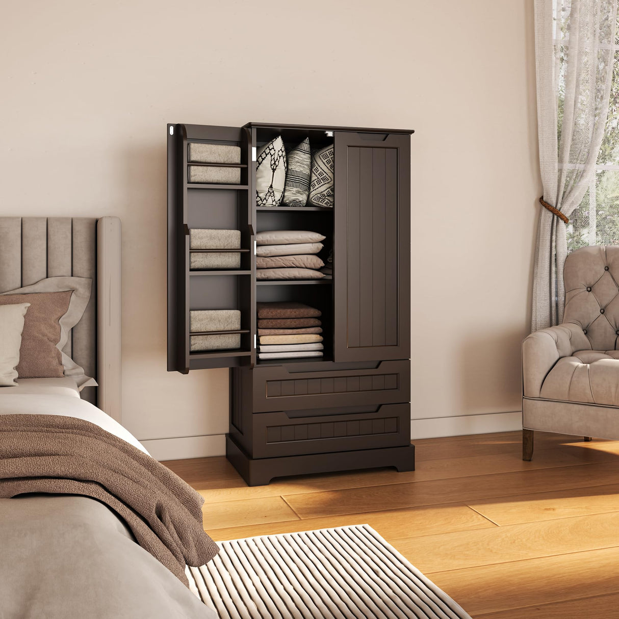 Gizoon 47" Dark Brown Kitchen Pantry Cabinet with Drawers & Shelves for Small Spaces Gizoon