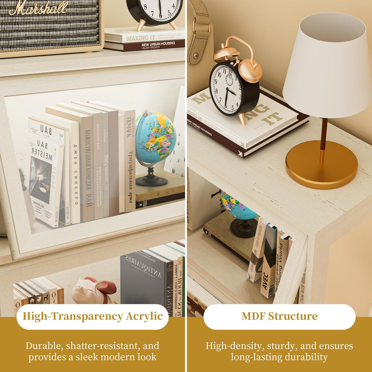 Boniture Display Cabinet with Acrylic Glass Doors,4-Tiers Curio Cabinet with LED Lighting for Collectibles, Collectibles Toy Organizers Rack & Display Shelf Display Case Storage Cabinet, Antique White BONITURE